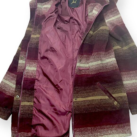 JACK BY BB DAKOTA Wool Blend Hooded Coat Zip Jacket Drawstring Ombre Red Small - Picture 12 of 16